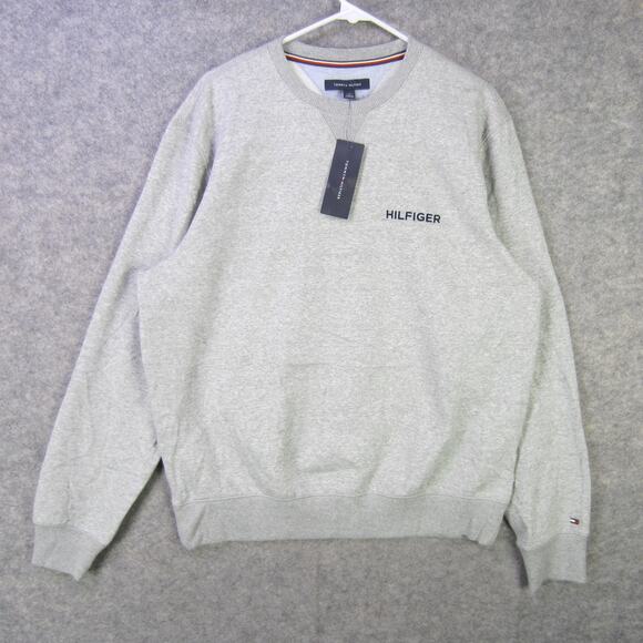 Tommy Hilfiger Sweatshirt Mens Large Gray Pullover Crewneck Logo Sport Grey Htr - Picture 1 of 8